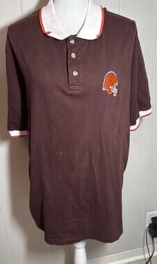 Vintage Cleveland Browns Polo Shirt Men Size Large The Edge Brown Cotton NN